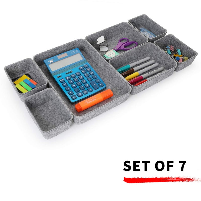 Welaxy Office drawer organizers trays felt storage bin organize dividers Box Back to School Dorm Home for stationery craft junk sorting 7-piece (gray) - Image 2